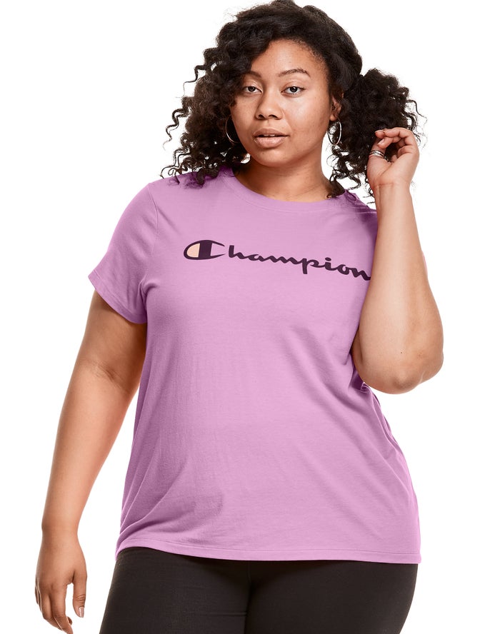 Tøj Butik - Lyserød Champion Classic Long-Sleeve Script Logo T-Shirts Dame