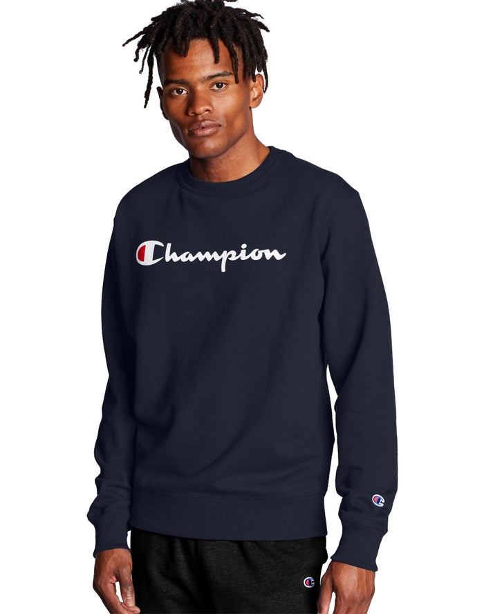 Billige Champion Tøj Mørkeblå Champion Powerblend Crew Logo Sweatshirt